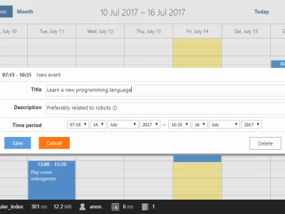 Calendario de eventos en Symfony 3 con dhtmlxScheduler