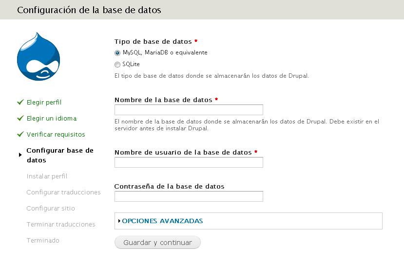 base de datos drupal