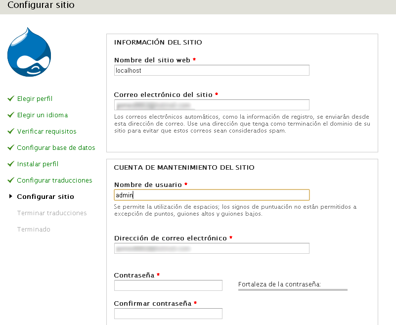 configurar sitio drupal Ponceelrelajado - Instalación Drupal Configuración